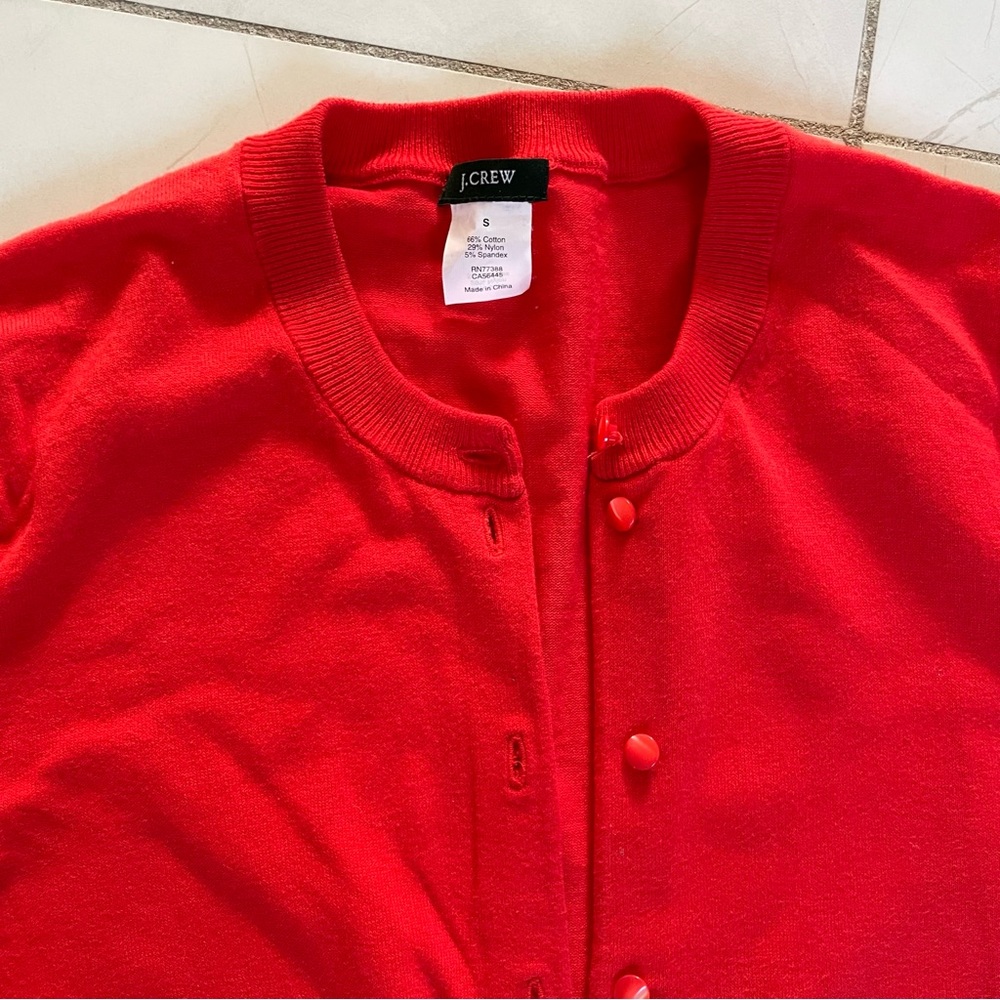 J.Crew Poppy Red 3/4 Sleeved Cotton Cardigan